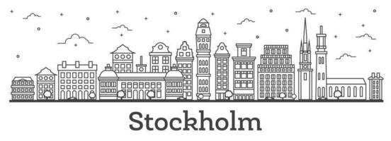 skizzieren sie die skyline von stockholm schweden mit historischen gebäuden, die auf weiß isoliert sind. vektor