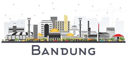 bandung indonesien stad horisont med grå byggnader isolerat på vit. vektor