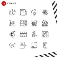 Stock Vector Icon Pack mit 16 Linienzeichen und Symbolen für Auto-Zielwolken-Fokuslicht editierbare Vektordesign-Elemente
