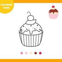 Malbuch für Kinder, Vektorillustration, linearer Cupcake, auf weißem Hintergrund vektor