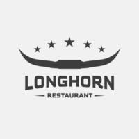 buffel huvud horn ikon, tjur, ko, retro årgång texas restaurang longhorn logotyp vektor