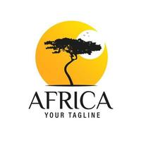 Afrika-Logo-Design-Vektorvorlage Sonnenaufgang afrikanischer Akazienwald-Logo-Design vektor