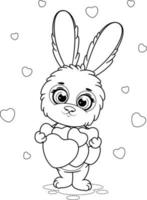 färg sida. romantisk och söt tecknad serie kanin med hjärtan vektor