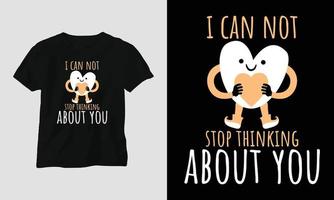 Ich kann nicht aufhören, an dich zu denken - Valentinstag-Typografie-T-Shirt-Design mit Herz, Katze und motivierenden Zitaten vektor