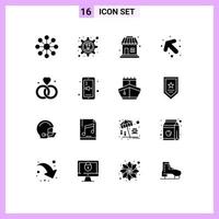 Stock Vector Icon Pack mit 16 Linienzeichen und Symbolen für Bildung, Hochzeit, Verkauf, v, Liebe, editierbare Vektordesign-Elemente