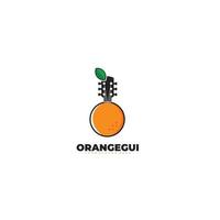 orange frukt logotyp med gitarr design vektor mall