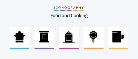 Food Glyph 5 Icon Pack inklusive . Becher. Milch. Tasse. Pfanne. kreatives Symboldesign vektor