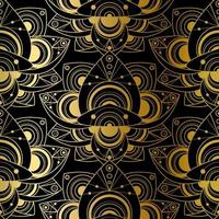 abstrakta sömlösa mönster, gyllene tryck på svart vektor