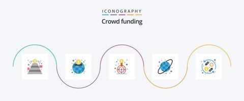 Crowdfunding Flat 5 Icon Pack inklusive Währungsumtausch. Erdkugel. Finanzen. kreisförmiges Gitter. Ziel vektor