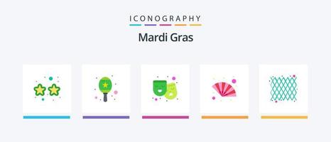 Mardi Gras Flat 5 Icon Pack inklusive Karneval. Karneval. Theater. Wind. Handventilator. kreatives Symboldesign vektor