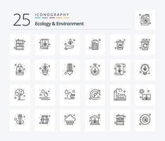 Ökologie und Umwelt 25-Zeilen-Icon-Pack einschließlich Recycling. Optimierung. Umgebung. Motor. Batterie vektor