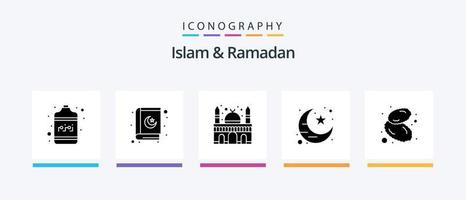 Islam und Ramadan Glyphe 5 Icon Pack inklusive Obst. Lebensmittel. Gebäude. Ramadan. Muslim. kreatives Symboldesign vektor