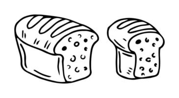 bröd skivad bageri ikon uppsättning, linje och svart glyf stil. hand dragen skiss färsk vete bröd symbol. affär platt mat design. ikon för infografik, förpackning märka, vektor för mat app hemsida, bistro