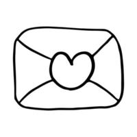 vektor ikon av kuvert med en hjärta dragen i ett linje. illustration för hjärtans dag.