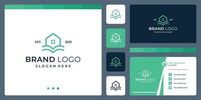 Logo, das Hausformen und Buch kombiniert. Visitenkarten. vektor