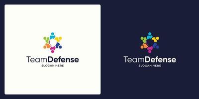 Vektordesign des Logos des Social-Networking-Teams und des Logos des Verteidigungssymbols. vektor