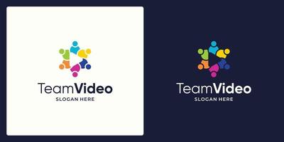 social nätverk team logotyp design vektor och video spela knapp logotyp.