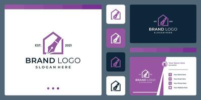 Logo, das Hausformen und abstrakte Stiftform kombiniert. Visitenkarten. vektor