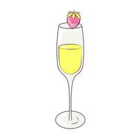 glas av champagne med jordgubbar isolerat element i retro räffla stil vektor