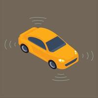 gul bil. autonom smart bil. skannar de väg, observera de distans. vektor