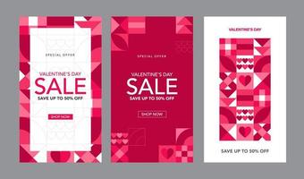 geometrisk stil valentines dag försäljning berättelse posta mall vektor