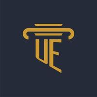 ue anfängliches Logo-Monogramm mit Säulen-Icon-Design-Vektorbild vektor