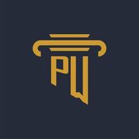 pw första logotyp monogram med pelare ikon design vektor bild