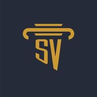 sv första logotyp monogram med pelare ikon design vektor bild