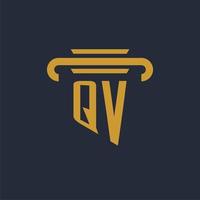 qv anfängliches Logo-Monogramm mit Säulen-Icon-Design-Vektorbild vektor