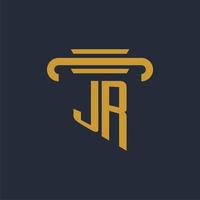 jr anfängliches Logo-Monogramm mit Säulen-Icon-Design-Vektorbild vektor