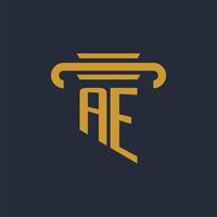ae anfängliches Logo-Monogramm mit Säulen-Icon-Design-Vektorbild vektor