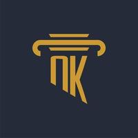 nk anfängliches Logo-Monogramm mit Säulen-Icon-Design-Vektorbild vektor