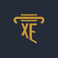 xe första logotyp monogram med pelare ikon design vektor bild