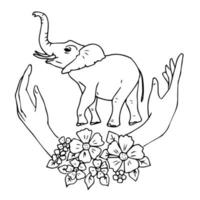 söt djur elefant familj teckning klotter stil. ekologi djur- skydd logotyp. vektor