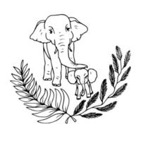 söt djur elefant familj teckning klotter stil. ekologi djur- skydd logotyp. vektor