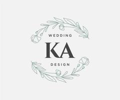 ka initialer brev bröllop monogram logotyper samling, hand dragen modern minimalistisk och blommig mallar för inbjudan kort, spara de datum, elegant identitet för restaurang, boutique, Kafé i vektor