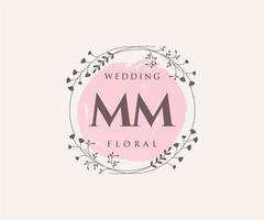 mm Initialen Brief Hochzeit Monogramm Logos Vorlage, handgezeichnete moderne minimalistische und florale Vorlagen für Einladungskarten, Datum speichern, elegante Identität. vektor