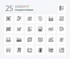 Computerhardware 25-Zeilen-Icon-Pack einschließlich Festplatte. Musik. stilllegen. Hardware. Maus vektor