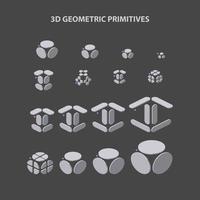 uppsättning av 3d geometrisk primitiv former för kombination i konstruktion. vektor illustration.