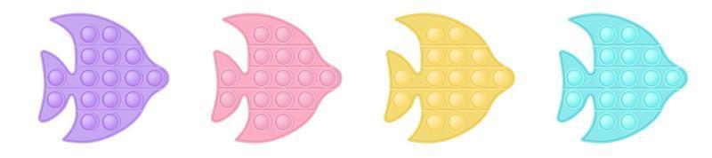 popping leksak fiskar i stil en modern kisel fidget leksaker. beroendeframkallande leksak i pastell färger - rosa, blå, gul, lila. bubbla sensorisk utvecklande för barn fingrar. isolerat vektor