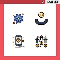 Stock Vector Icon Pack mit 4 Zeilen Zeichen und Symbolen für Tag eins Arbeitsunterstützung Leistung editierbare Vektordesign-Elemente