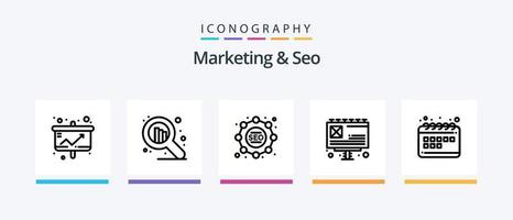 Marketing und SEO Line 5 Icon Pack inklusive Marketing. Handy, Mobiltelefon. CD. Strategie. Bildung. kreatives Symboldesign vektor