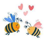 Bienen Cartoon und ein Herz. Zeichensymbol mit zwei verliebten Bienen. perfekt für druck, karte, valentinstag hintergrund. Vektor-Cartoon-Illustration. vektor