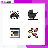 Stock Vector Icon Pack mit 4 Zeilenzeichen und Symbolen für süße Browser-Open-Buggy-Entwicklung editierbare Vektordesign-Elemente