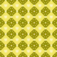 gul hjärta med punkt på grön geometrisk fyrkant bakgrund vektor sömlös mönster, element för dekorera valentine kort, flanell tartan enkel tyg textil- utskrift, tapet och papper omslag