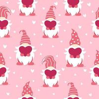 Nahtloses Muster mit Gnomen. Valentinstag-Design. vektorillustration lokalisiert auf rosa hintergrund. vektor