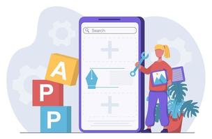 App-Entwicklung. Ein Programmierer entwickelt eine mobile App vektor