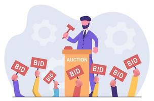 auktion en affärsman innehar ett auktion, människor bud vektor