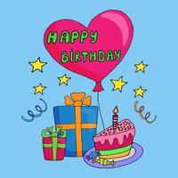 gåvor, en ballong och födelsedag kaka vektor