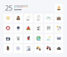 Sommer 25 Flat Color Icon Pack inklusive Sommer. Tauchen. Schule. Tauchen. Eis vektor
